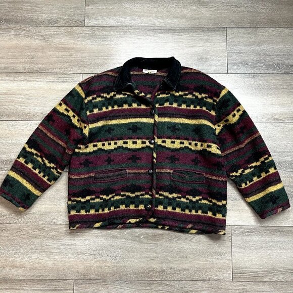 Vintage Aztec Western Wool Blend Jacket Size M/L Made In Canada Le Chateau - Picture 1 of 7